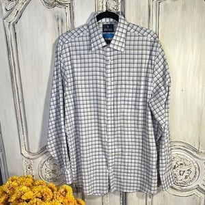 Stafford Men's White and Blue Plaid Dress Shirt